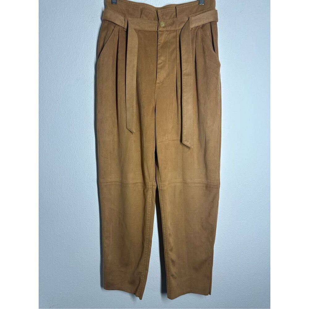 Free People Womens Pants Nightfall Camel Faux Suede Paper Bag Taper Academia Sz6
